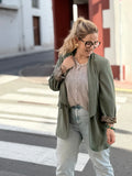 🌿 Blazer fluide kaki intérieur léopard – Italie