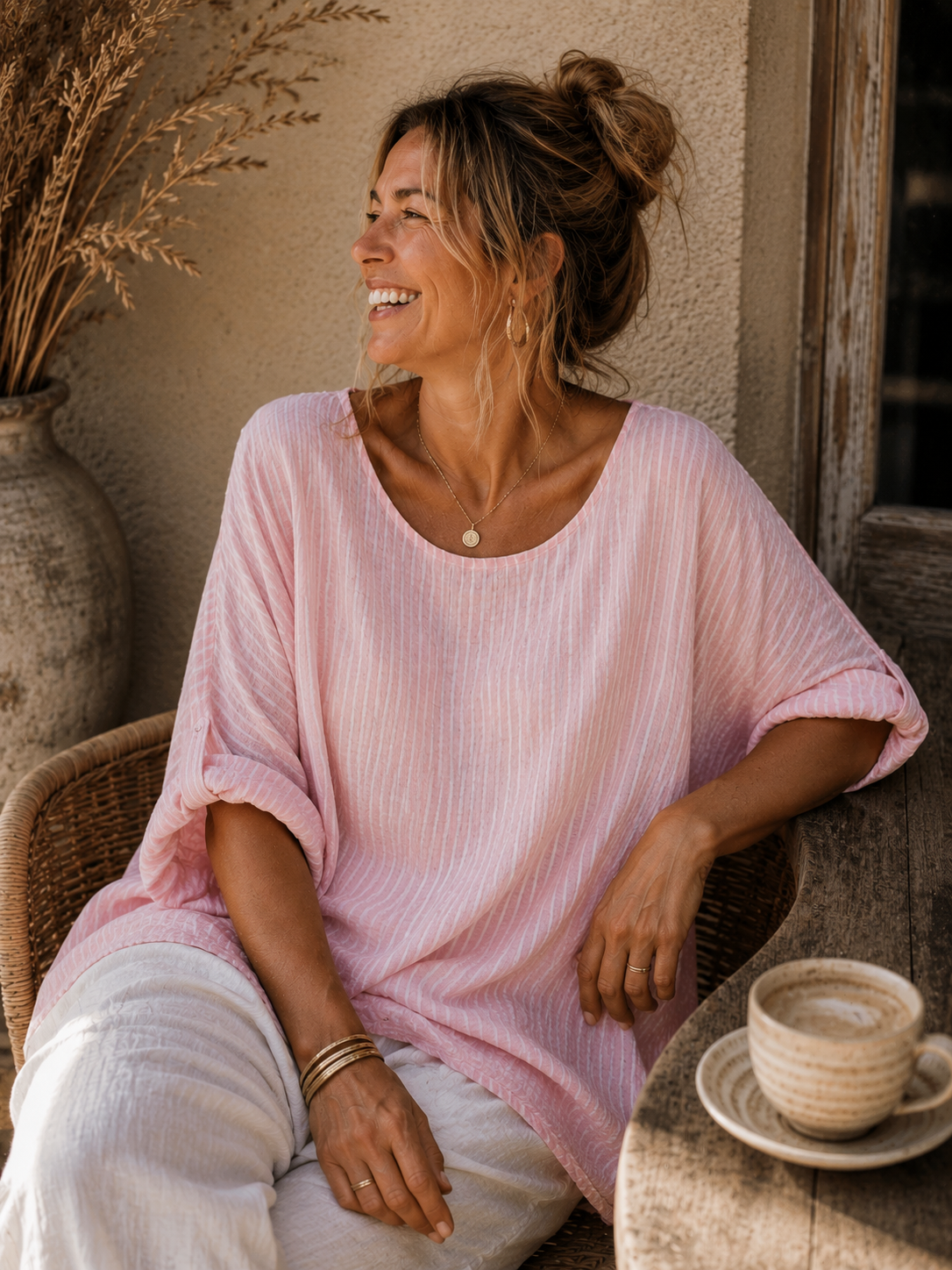 Top Oversize Rayé 100% Coton Bohème – Taille Unique | 4 Coloris