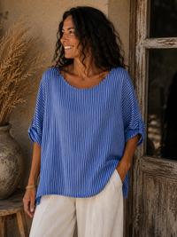 Top Oversize Rayé 100% Coton Bohème – Taille Unique | 4 Coloris