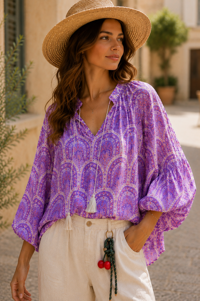Blouse Ample Viscose Violette Parme – Taille Unique 36/50
