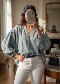 Blouse Femme Oversize Effet Jean Brodée