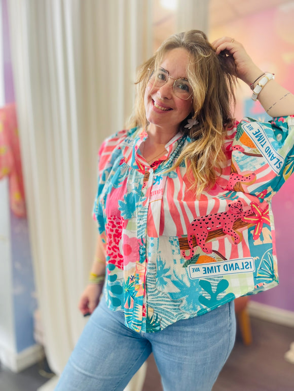 magnifique blouse en coton, oversize avec des print tendance