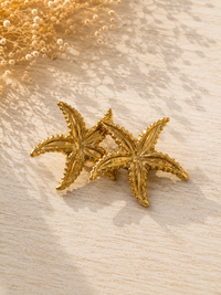 Boucles d'oreille | Acier inoxydable doré | Étoile de mer & Fleurs - grandes & légères