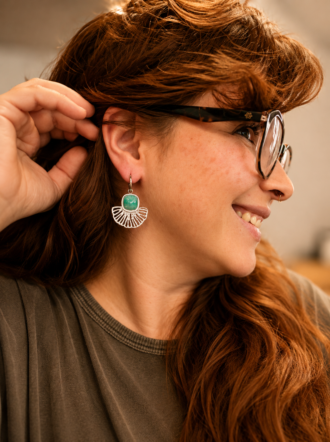Boucles d'oreilles Éventail en Acier Inoxydable – Pierre Naturelle | Modèle au choix