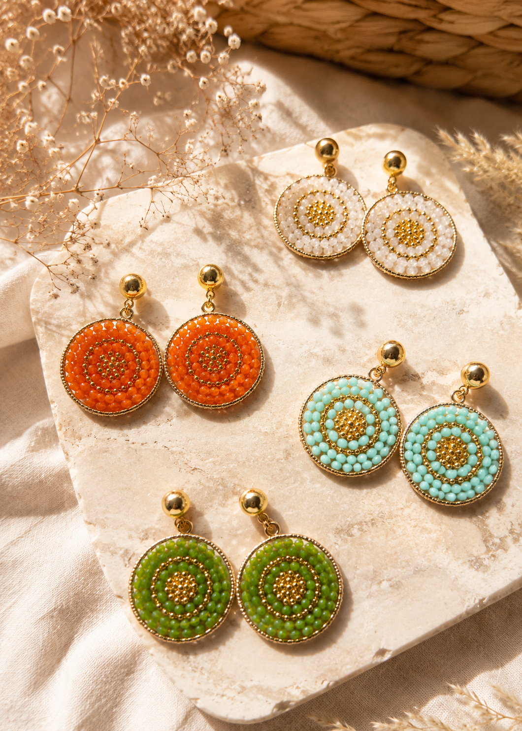 Boucles d'oreille | Acier inoxydable | Perles de rocailles - plusieurs couleurs