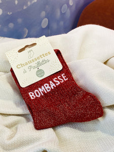 🧦 Chaussettes à paillettes – "BOMBASSE" (Rouge fatal)