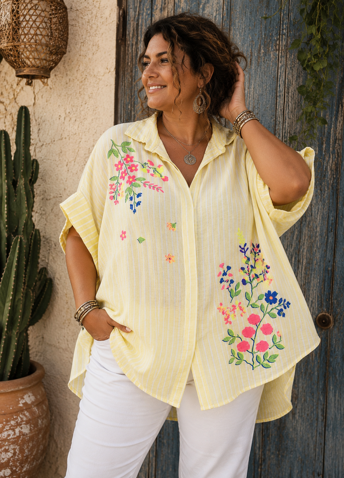 Chemise Brodée Fleurie Bohème – Taille Unique | 3 Coloris