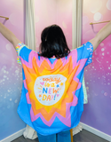  Chemise vintage "Today is a New Day !" sur fond de couleurs vives, vue de face avec imprimé dynamique.