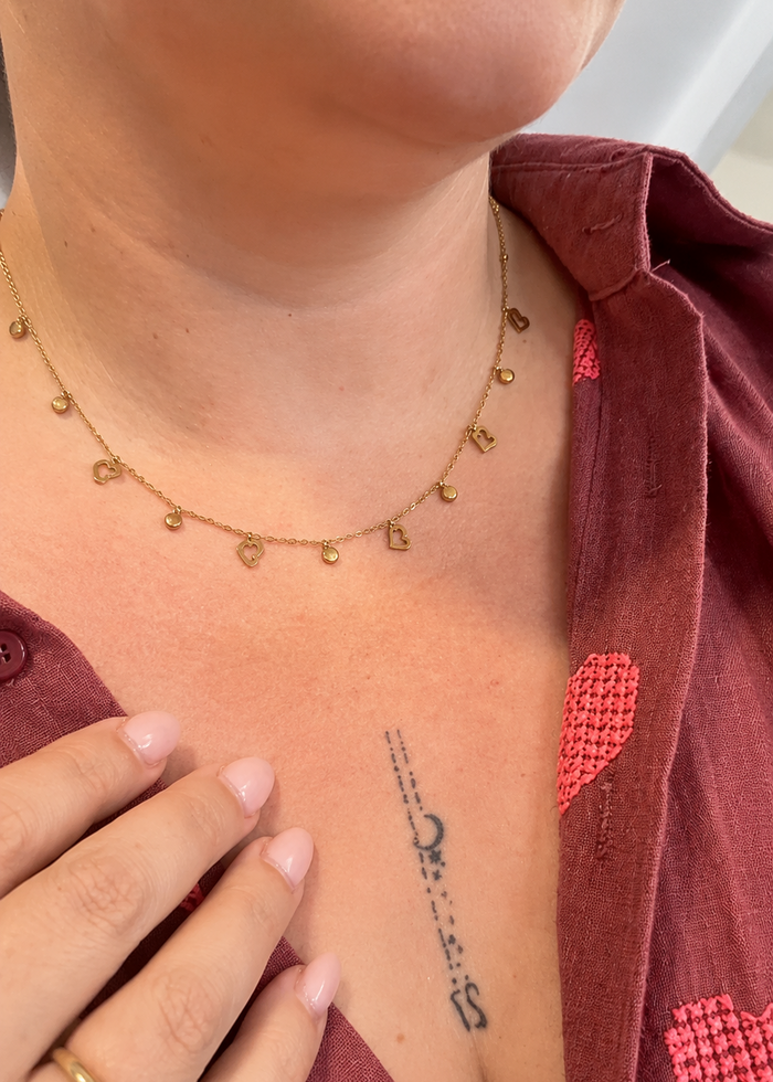 Collier Pampilles Doré Zircon & Motifs – Acier Inoxydable Plaqué Or 18K