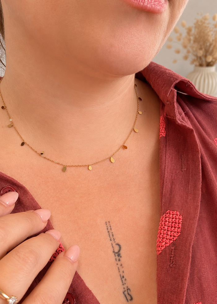 Collier Pampilles Doré Zircon & Motifs – Acier Inoxydable Plaqué Or 18K