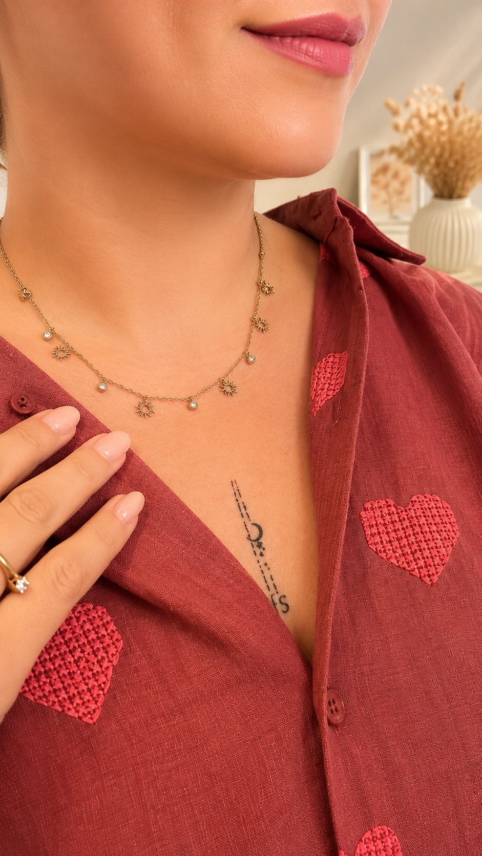 Collier Pampilles Doré Zircon & Motifs – Acier Inoxydable Plaqué Or 18K