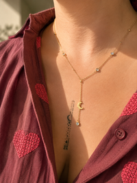 Collier Y Doré Zircon & Pendentif Céleste – Acier Inoxydable Plaqué Or 18K