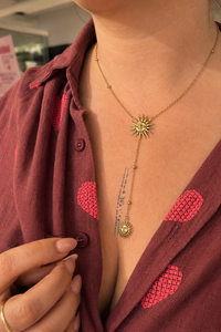 Collier Y Doré Zircon & Pendentif Céleste – Acier Inoxydable Plaqué Or 18K