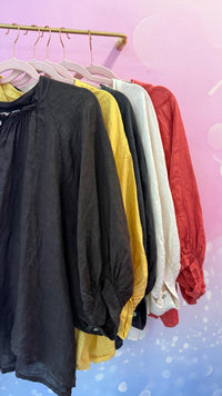 Blouse Lin Manches Bouffantes – Taille Unique