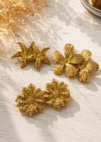 Boucles d'oreille | Acier inoxydable doré | Étoile de mer & Fleurs - grandes & légères