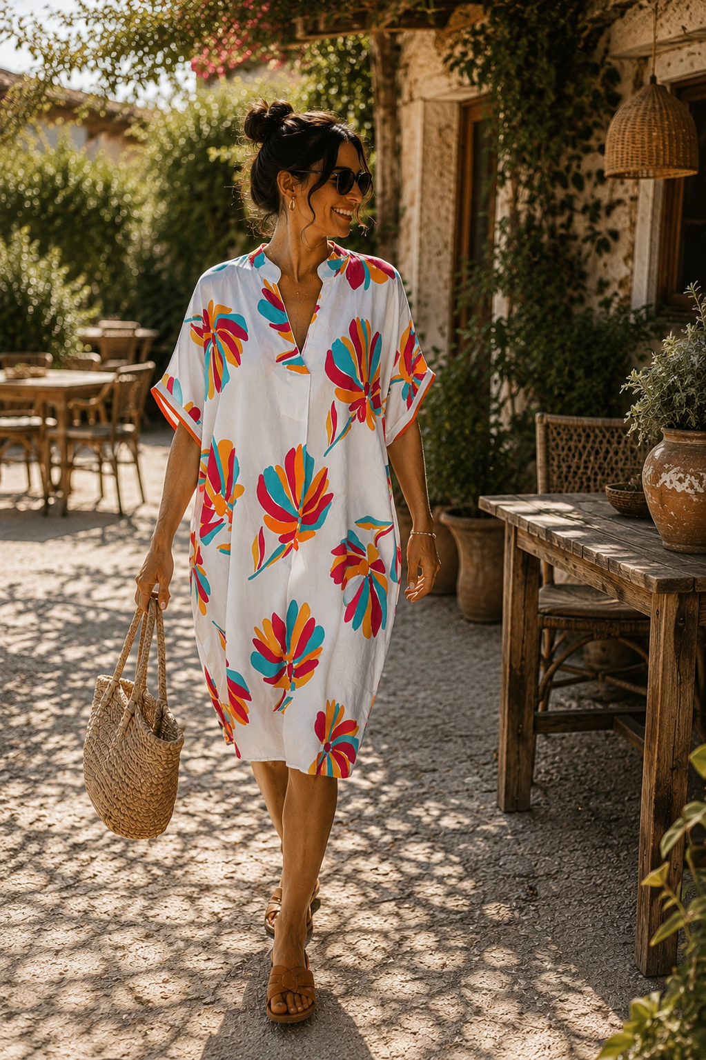 Robe Kaftan Fleurie Viscose – Taille Unique 36-46