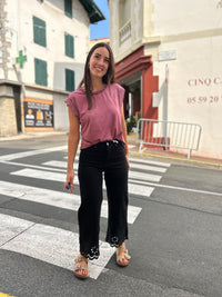 Jean Noir Brodé Femme | Détails Ajourés | Tailles S au L | Modadom