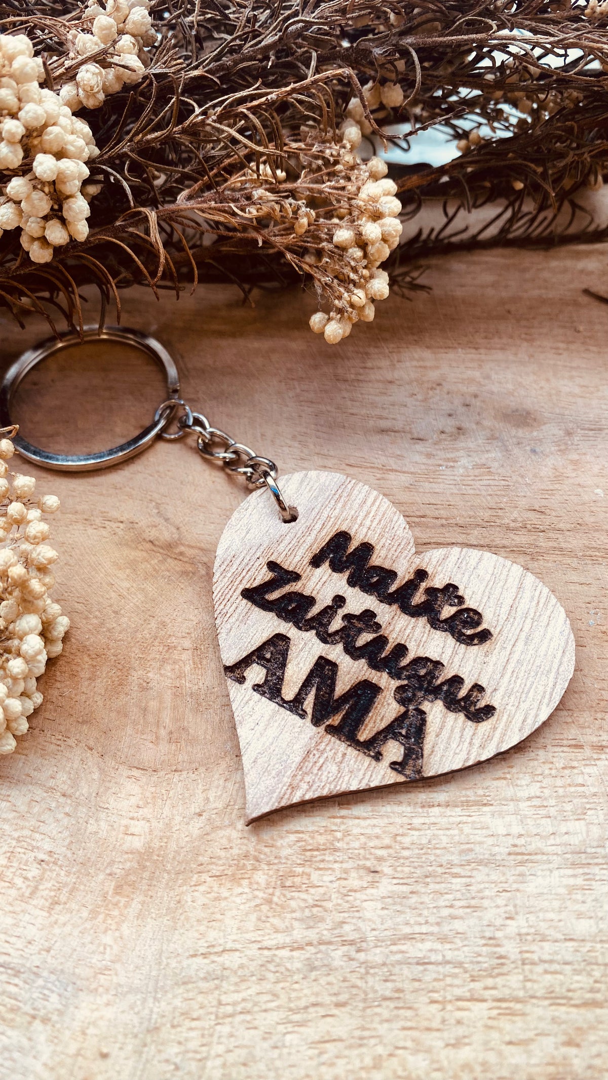 Porte clé Coeur en bois « Maite zaitut Ama »