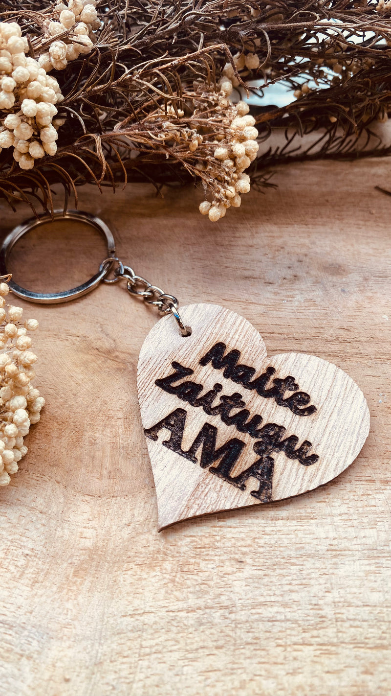 Porte clé Coeur en bois « Maite zaitut Ama »