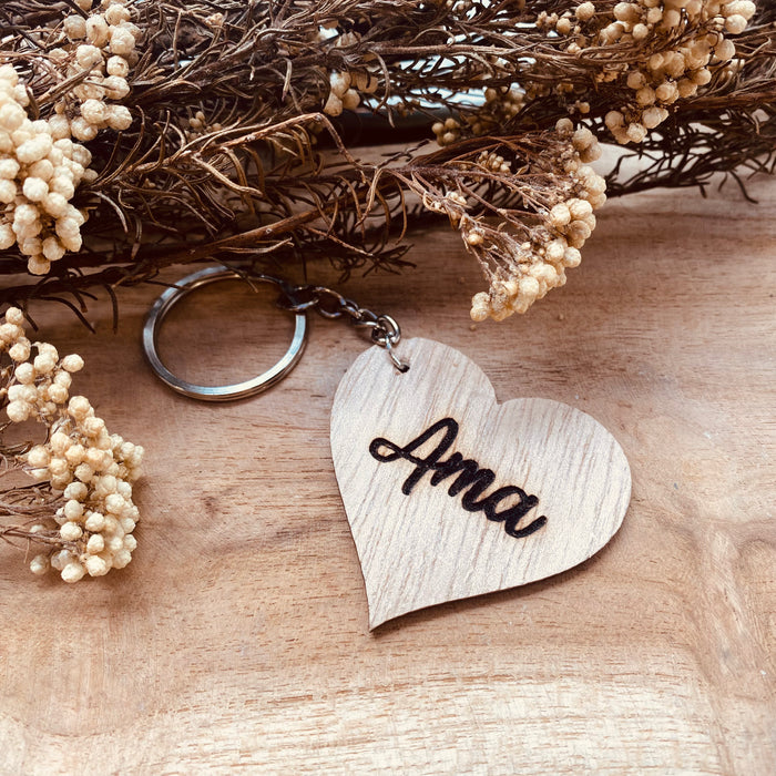 Porte clé Coeur en bois « Ama »