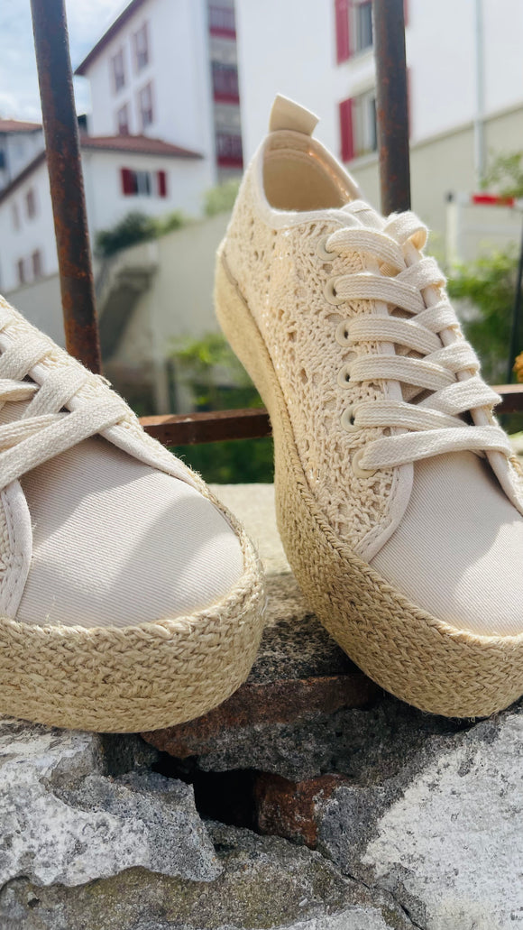 Basket espadrille a Dentelle Beige