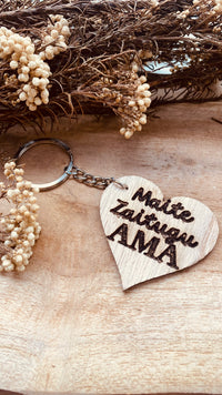 Porte clé Coeur en bois « Maite zaitut Ama »