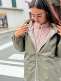 🌦 Imperméable Réversible Kaki / Argenté – Mi-long Ultra Stylé