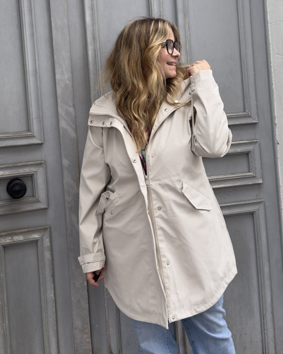 🤍 PARKA IMPERMÉABLE EFFET GOMME BEIGE CLAIR