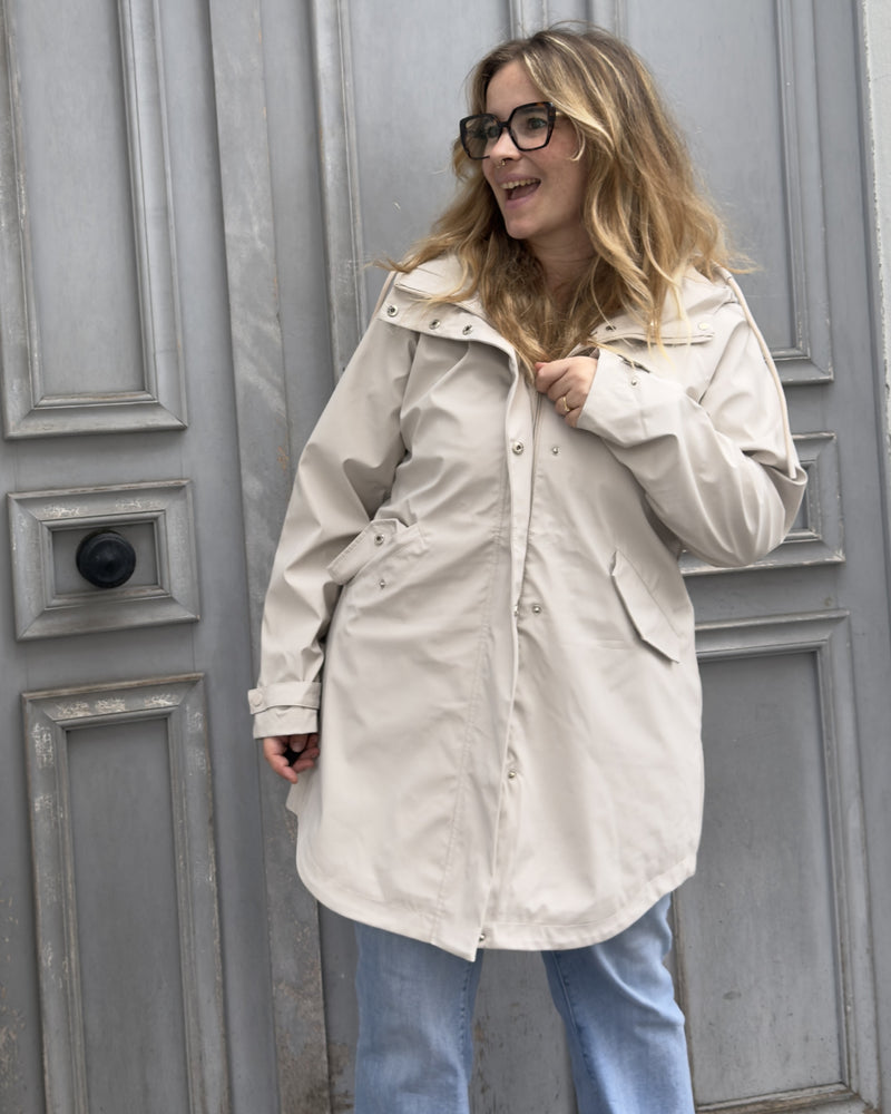 🤍 PARKA IMPERMÉABLE EFFET GOMME BEIGE CLAIR