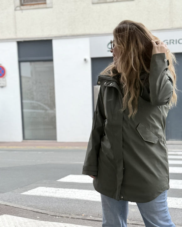 🌿 PARKA IMPERMÉABLE EFFET GOMME KAKI