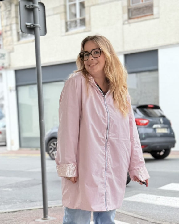 🌸 PARKA IMPERMÉABLE RÉVERSIBLE ROSE & ROSE MÉTALLISÉ