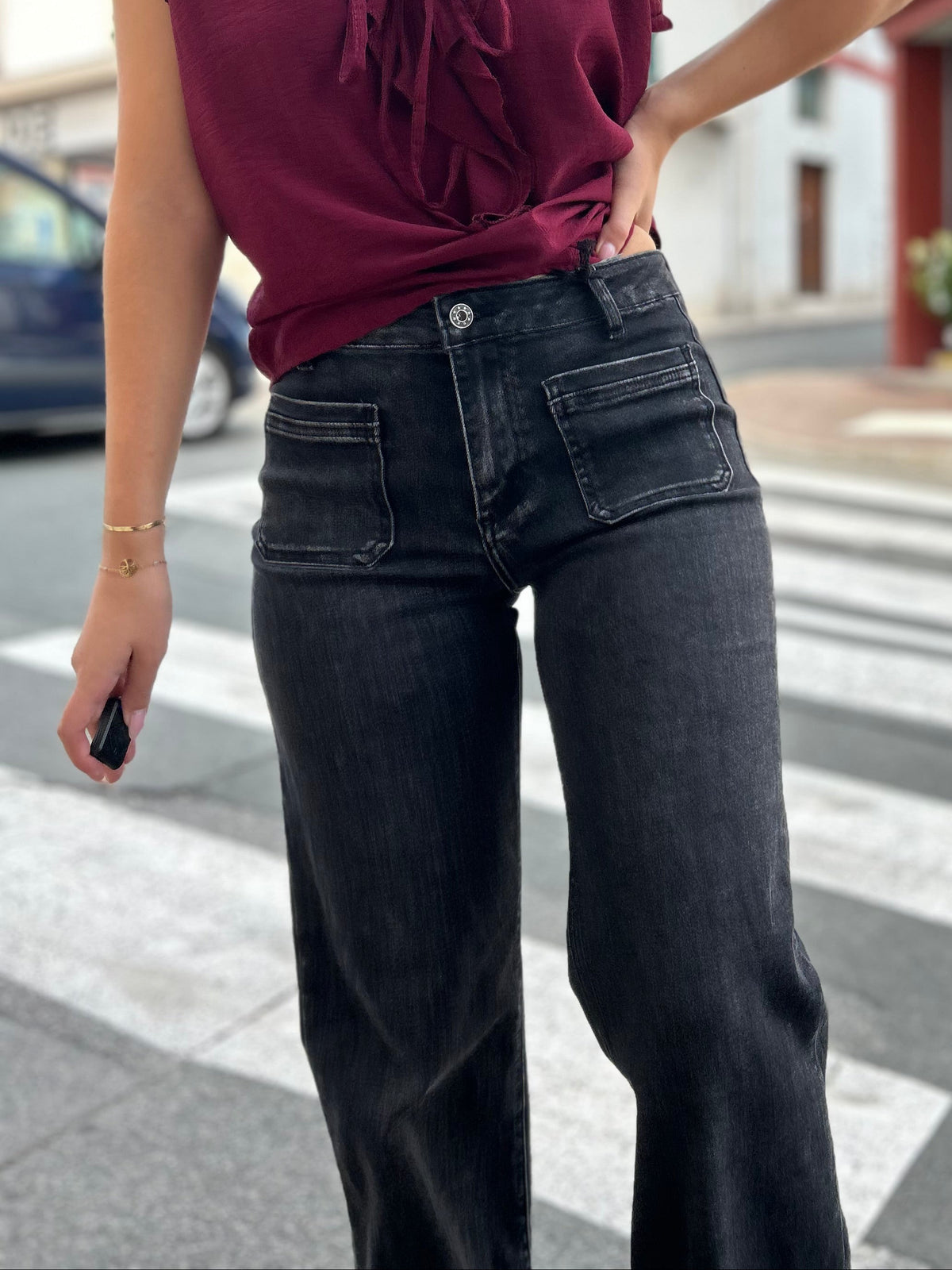 Jean Noir Délavé Femme | Poches | Du XS au XL | 68% Coton | Modadom