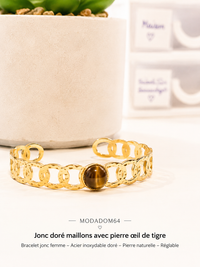 Jonc Réglable Acier Inoxydable & Pierre Synthétique Marron – Collection Modadom