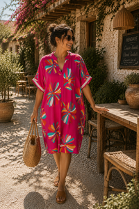 Robe Kaftan Fleurie Viscose – Taille Unique 36-46