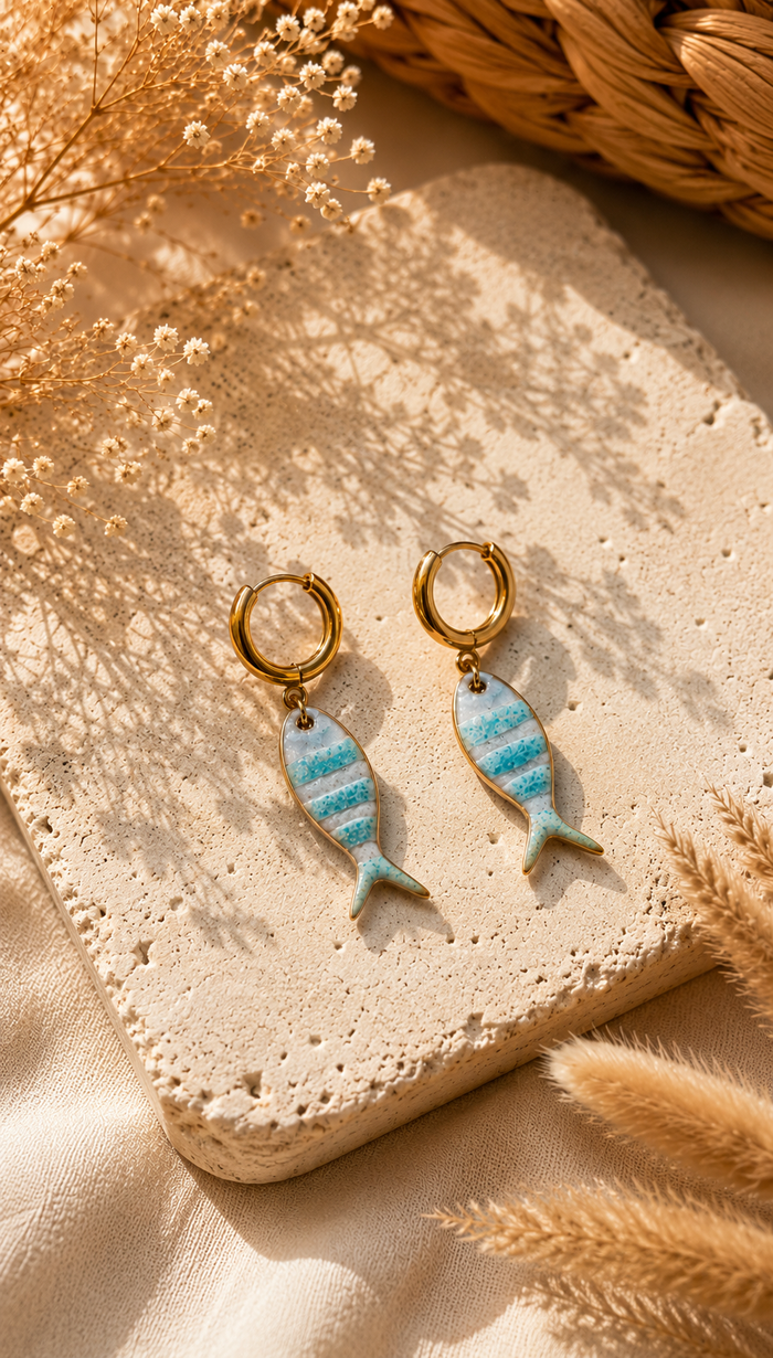 Boucles d'oreille | Acier inoxydable | Mini créoles | Sardines - plusieurs couleurs