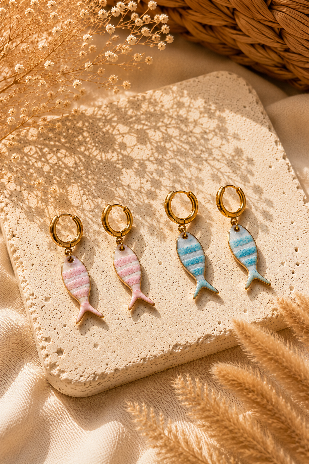 Boucles d'oreille | Acier inoxydable | Mini créoles | Sardines - plusieurs couleurs