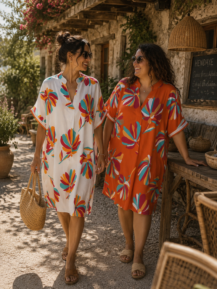 Robe Kaftan Fleurie Viscose – Taille Unique 36-46