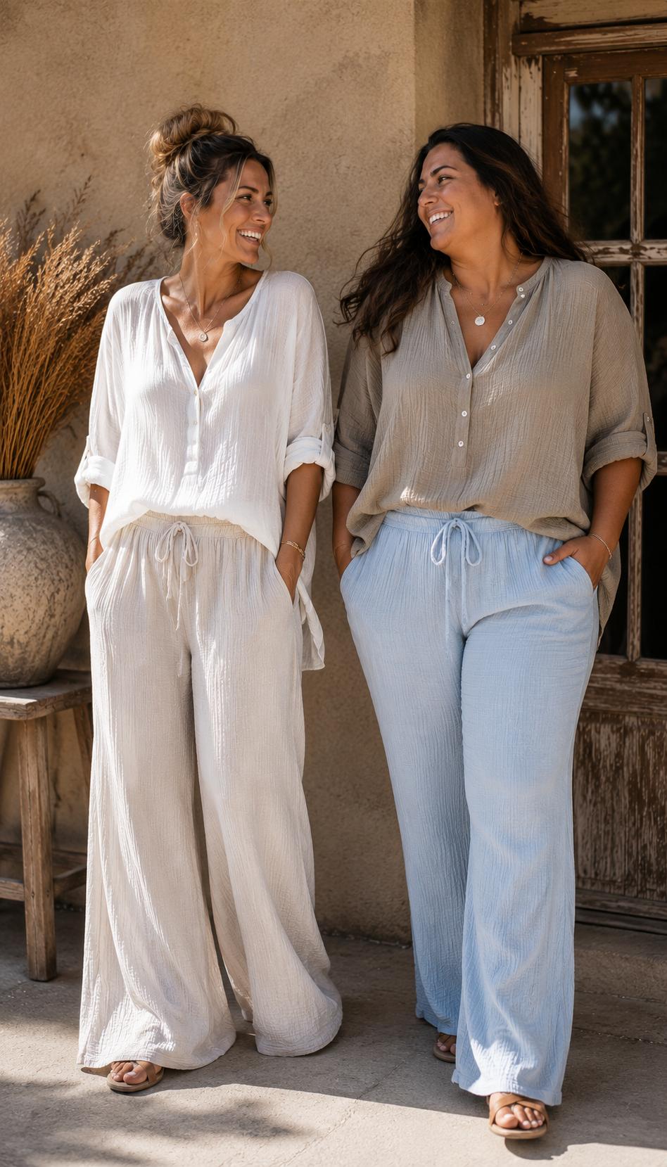 Pantalon Palazzo Gaze de Coton Bohème – Taille Unique | Bleu, Beige