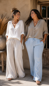 Pantalon Palazzo Gaze de Coton Bohème – Taille Unique | Bleu, Beige