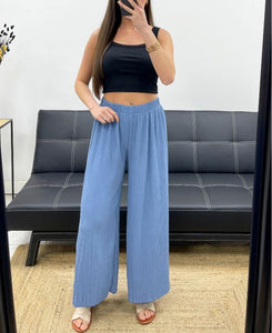 💧 Pantalon large plissé – Bleu ciel