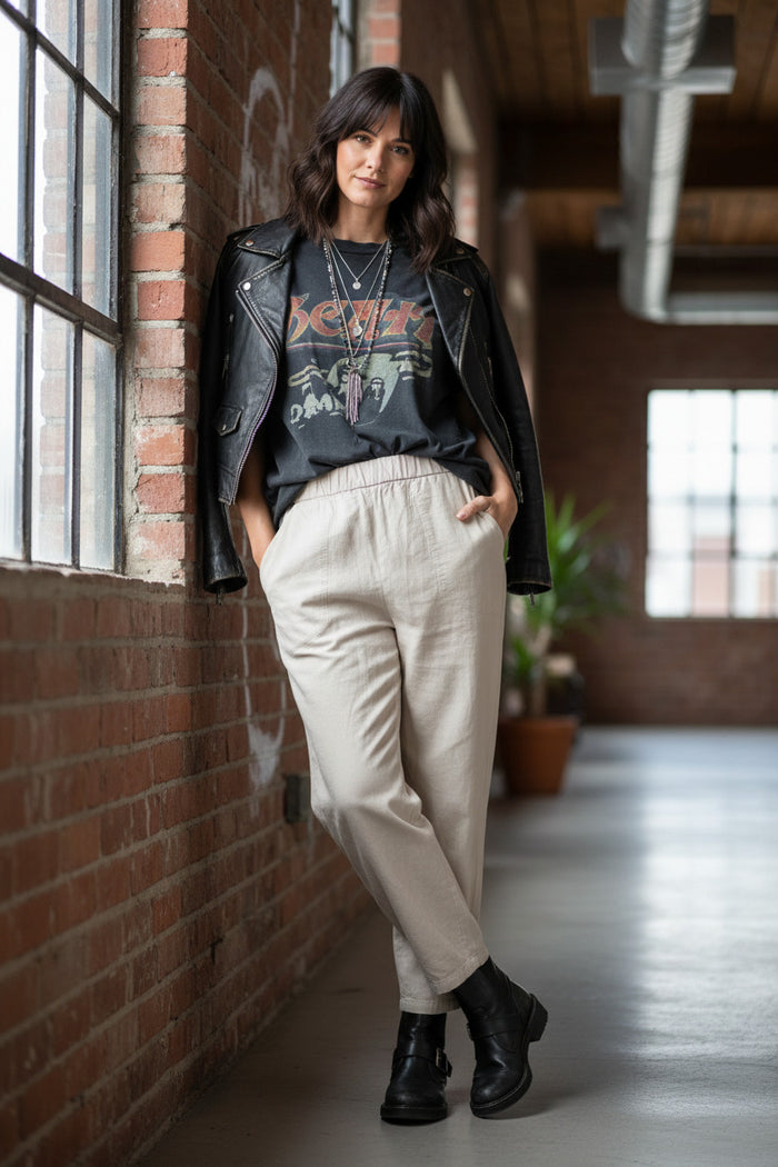 Pantalon Barrel Beige