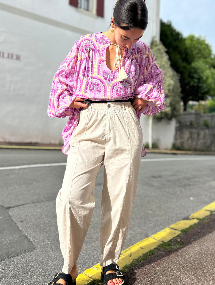 pantalon barrel beige été 2026 