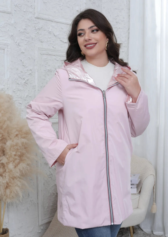 🌸 PARKA IMPERMÉABLE RÉVERSIBLE ROSE & ROSE MÉTALLISÉ