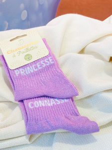 🧦 Chaussettes à paillettes – "PRINCESSE / CONNASSE" (Violet magique)