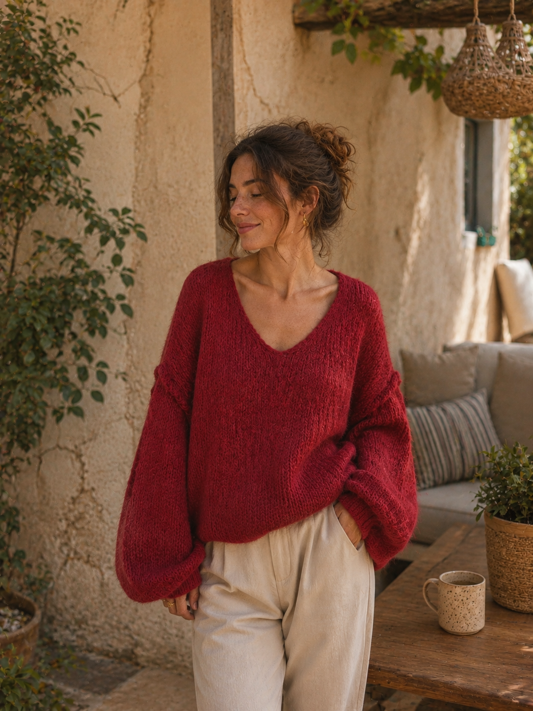 Gros pull en maille - Bordeaux
