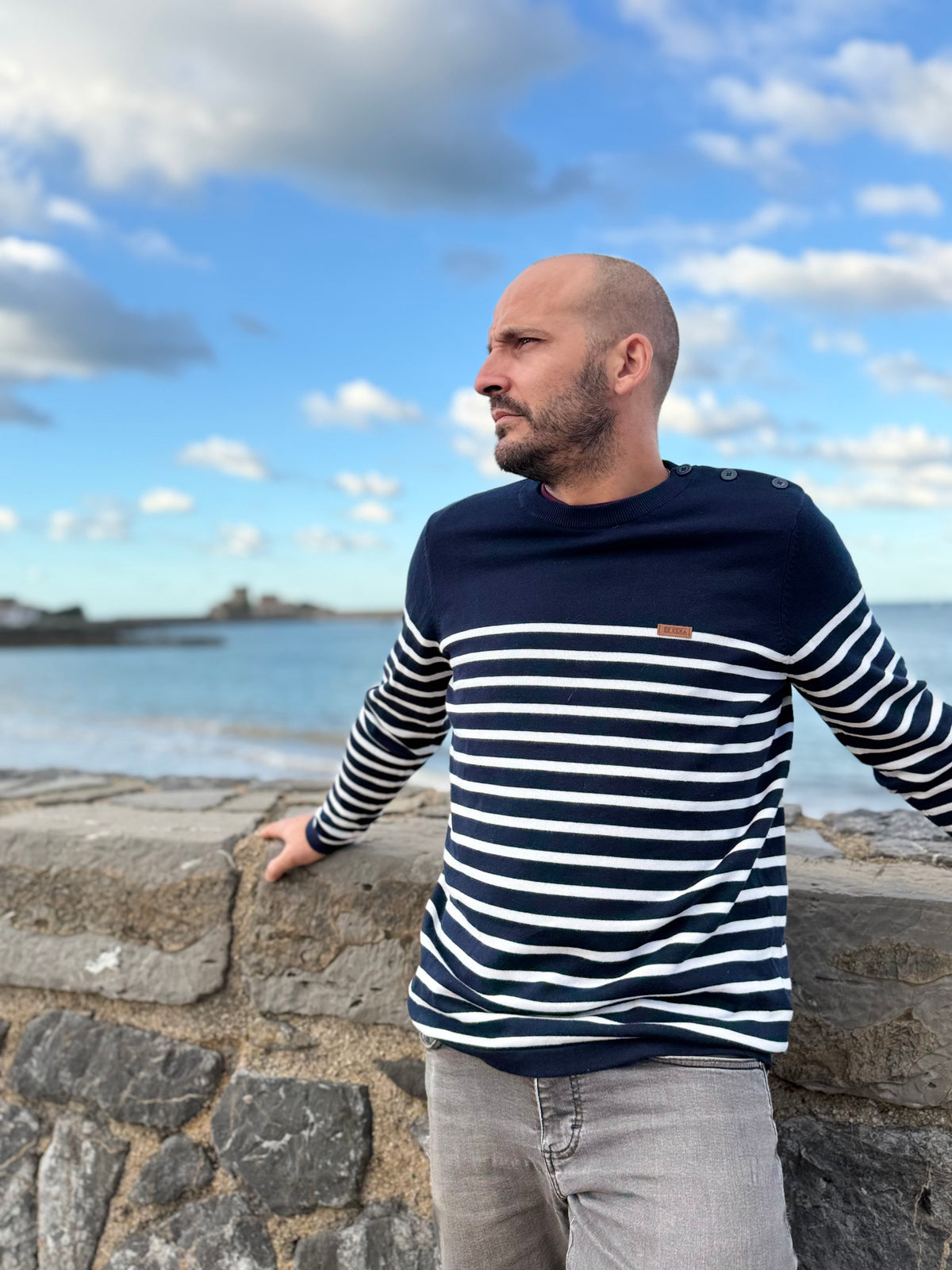 Pull marinière homme Ez Kexa MARINERA – Boutons à l’épaule