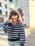 💙 Pull "Léna" – Rayures bleu marine & douceur absolue