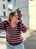 🍷 Pull "Léna" – Rayures bordeaux & douceur garantie