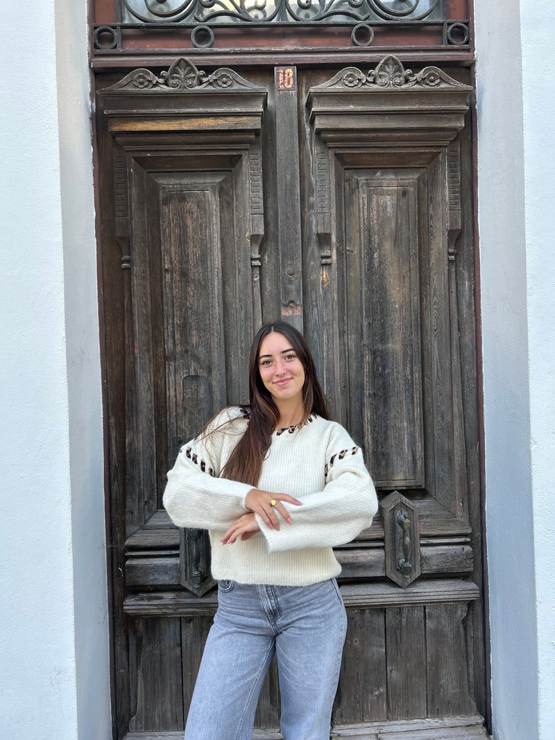 🤍 Pull beige – Détails léopard wild & lumineux