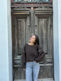 🐆 Pull chocolat – Détails léopard wild & chic
